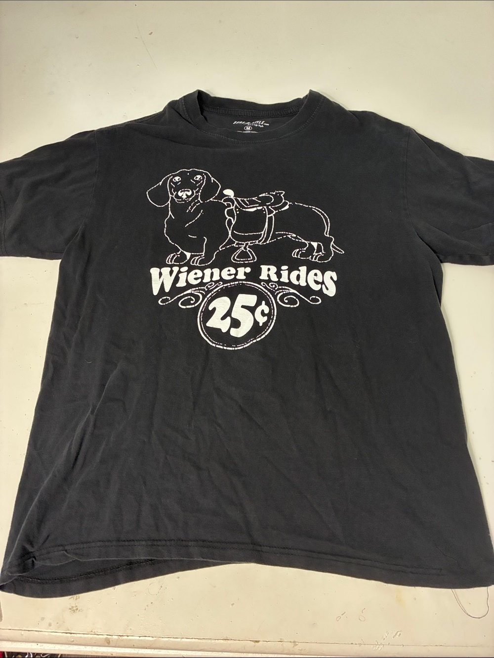 Surf Style Medium Black Wiener Rides Dachshund Dog Short Sleeve Graphic T